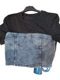 Maglia crop duo denim
