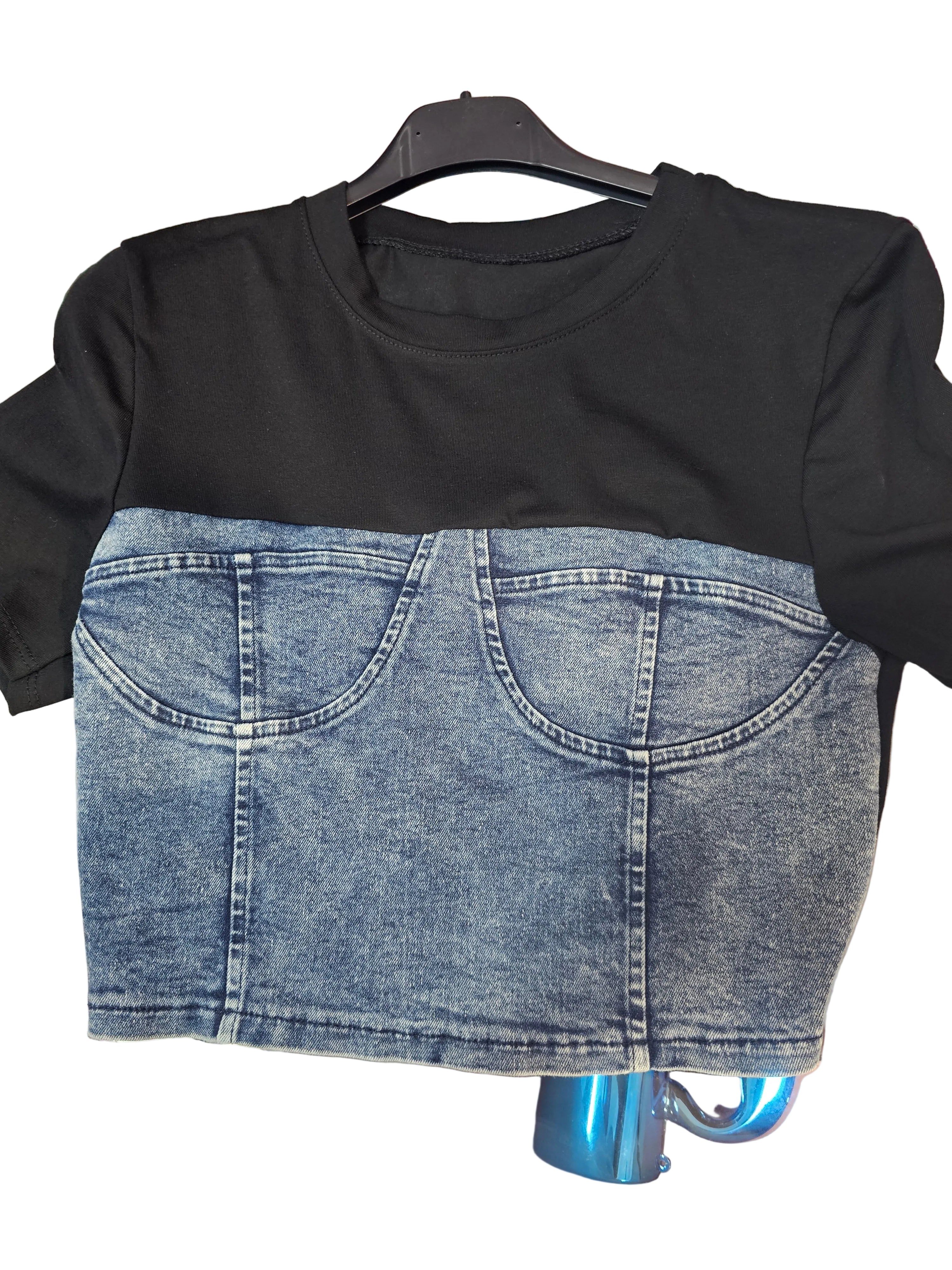 Maglia crop duo denim
